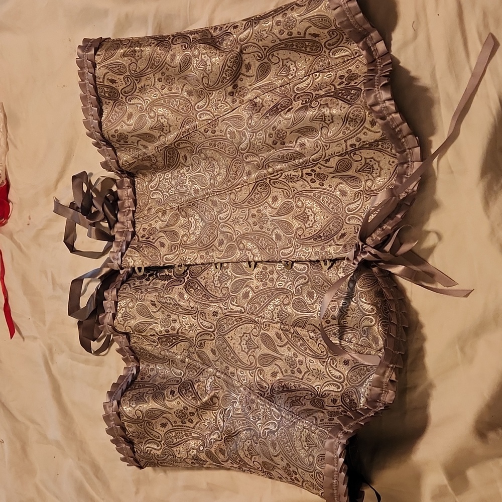 Silver paisley Over Breast corset with panty